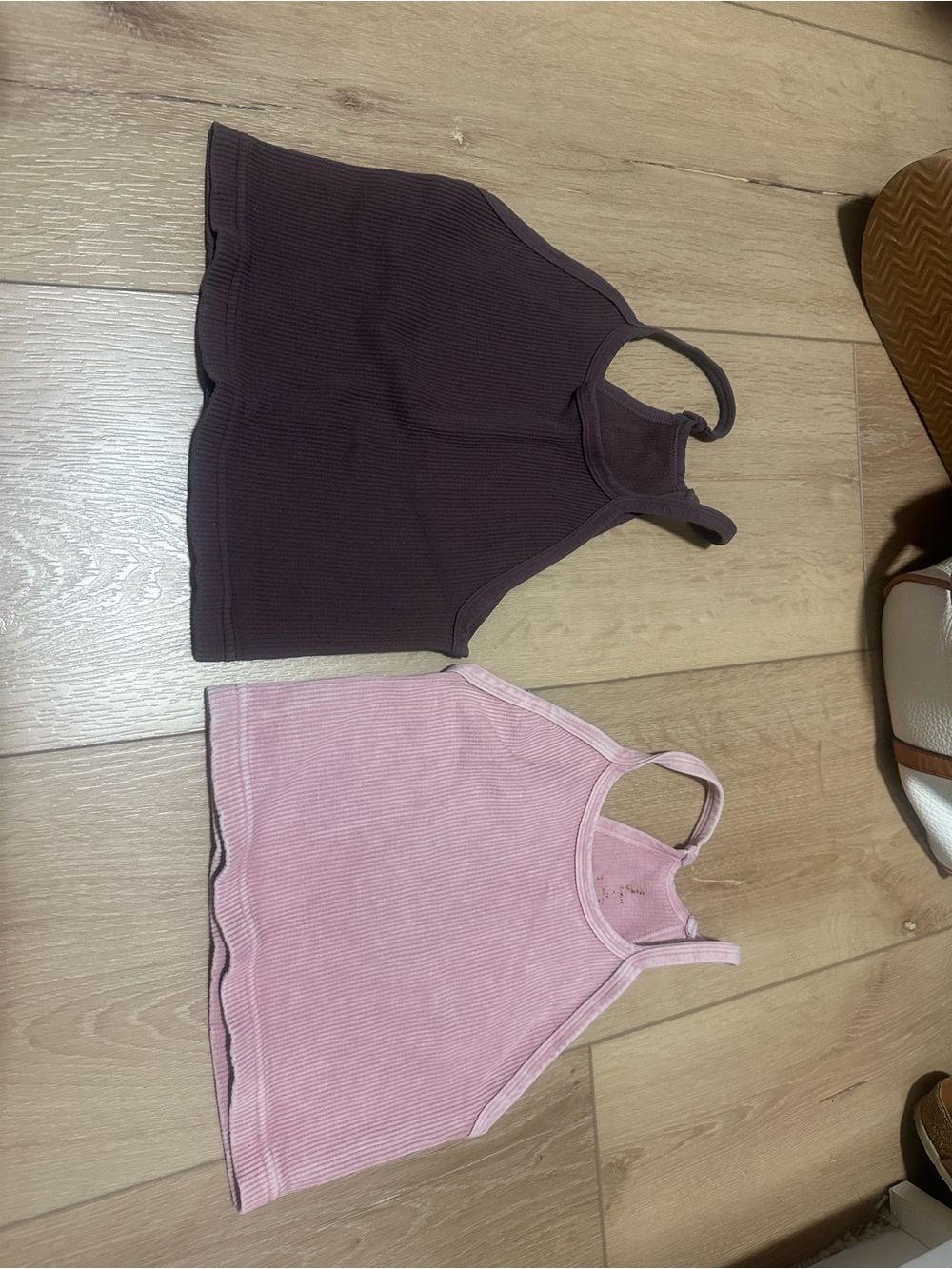 Free People Cropped Ribbed Tank Duo in Mauve and Light Pink